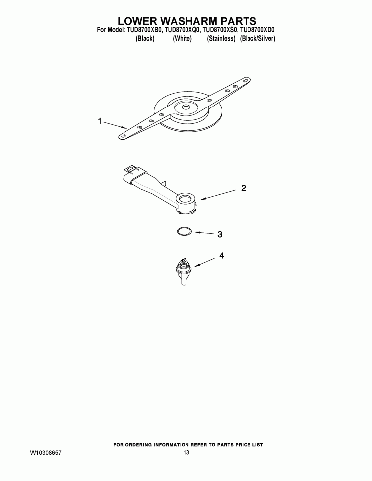 LOWER WASHARM PARTS Diagram and Parts List for TUD8700XQ0  Estate Dishwasher