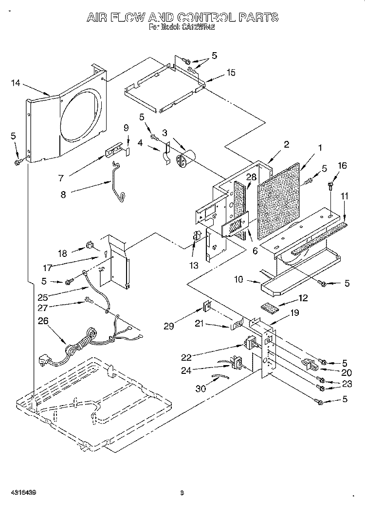 AIR FLOW AND CONTROL Diagram and Parts List for CA12WR42  Crosley Air Conditioner