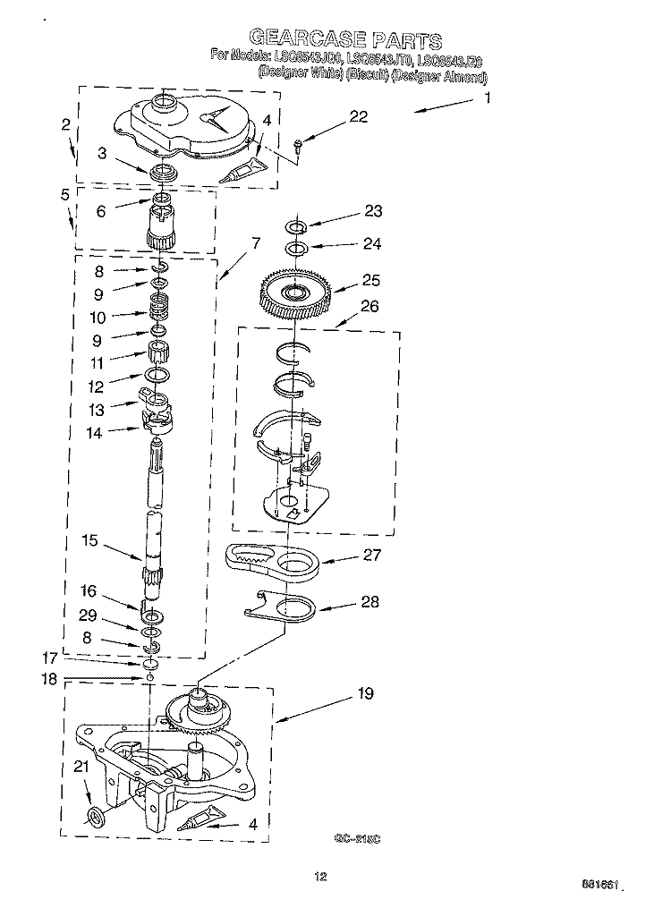 GEARCASE Diagram and Parts List for LSQ8543JT0  Whirlpool Washer