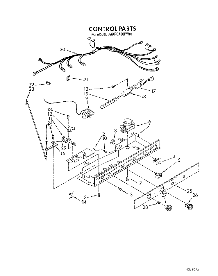 CONTROL Diagram and Parts List for JWARG480PW01  Whirlpool Refrigerator