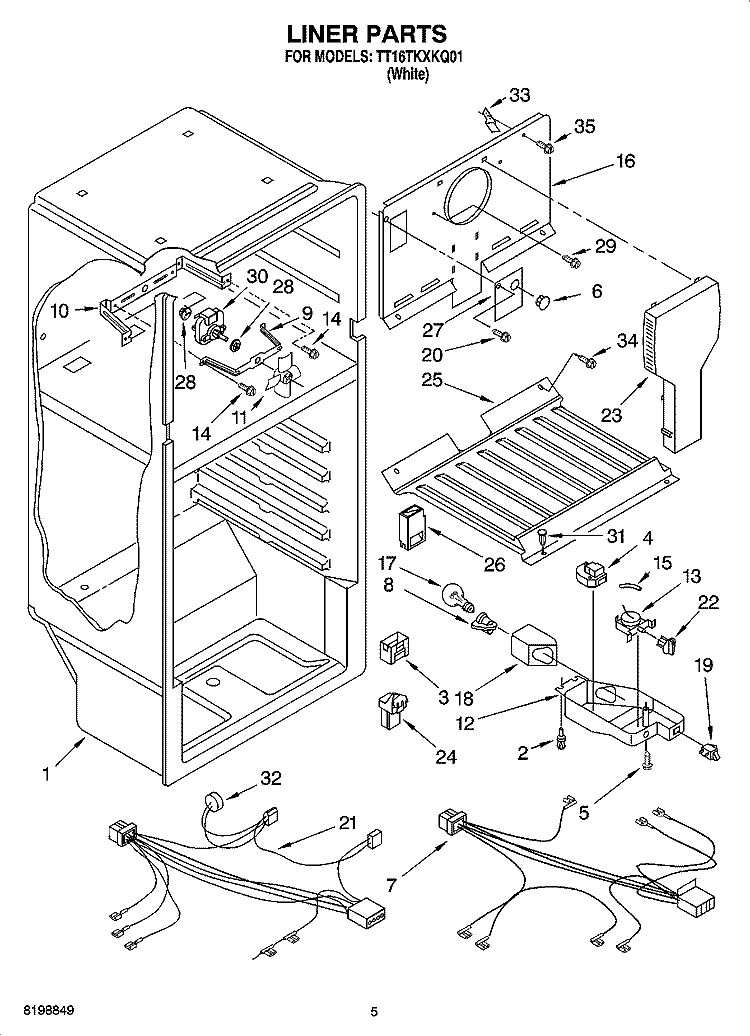 LINER PARTS Diagram and Parts List for TT16TKXKQ01  Estate Refrigerator