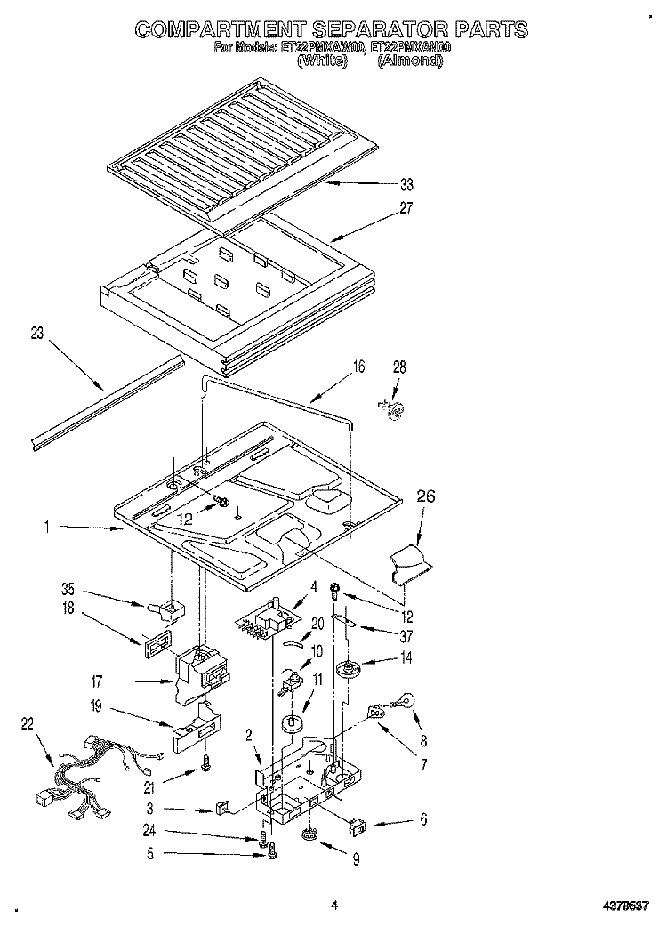 COMPARTMENT SEPARATOR Diagram and Parts List for ET22PMXAN00  Whirlpool Refrigerator