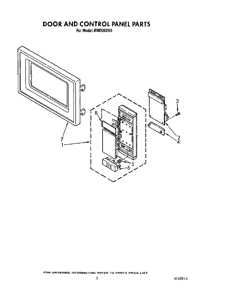 DOOR AND CONTROL PANEL Diagram and Parts List for MME08XW0  Roper Microwave