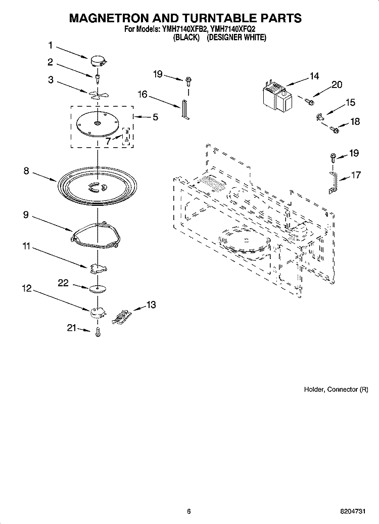 MAGNETRON AND TURNTABLE PARTS Diagram and Parts List for YMH7140XFB2  Whirlpool Microwave