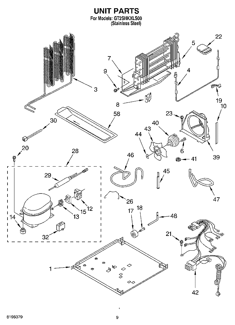 UNIT Diagram and Parts List for GT2SHKXLS00  Whirlpool Refrigerator