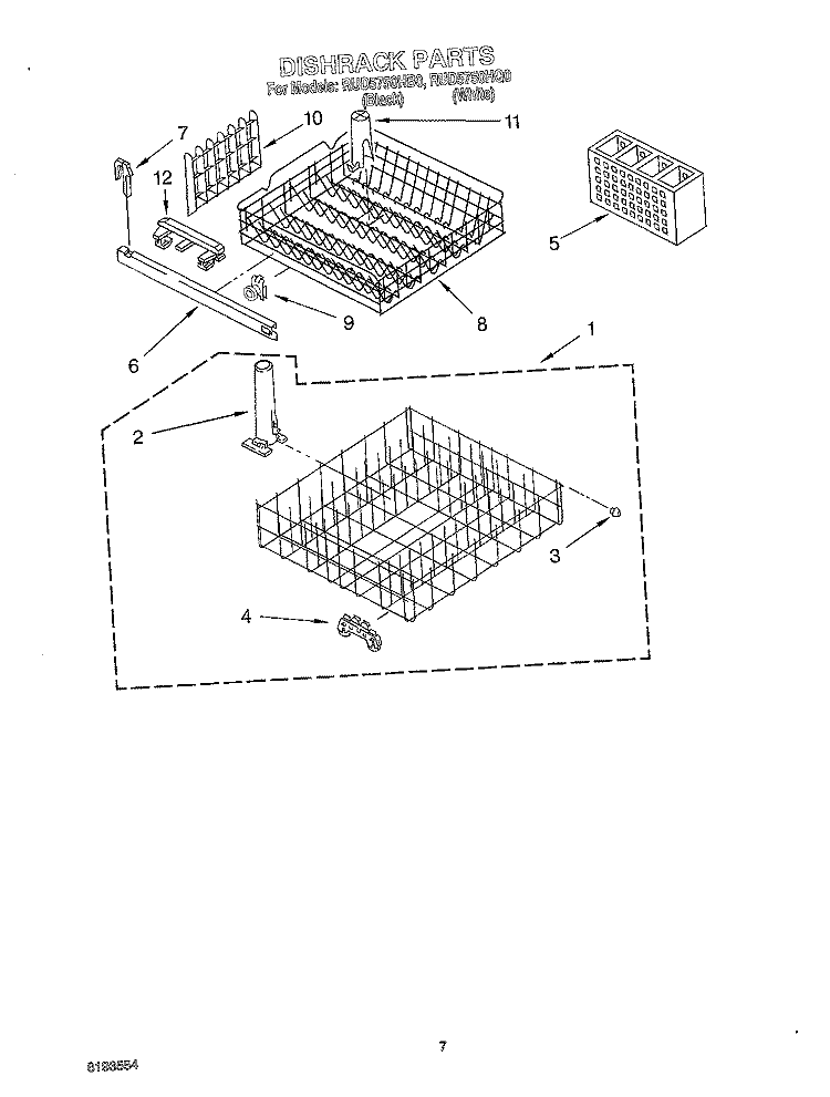 DISHRACK Diagram and Parts List for RUD5750HB0  Roper Dishwasher