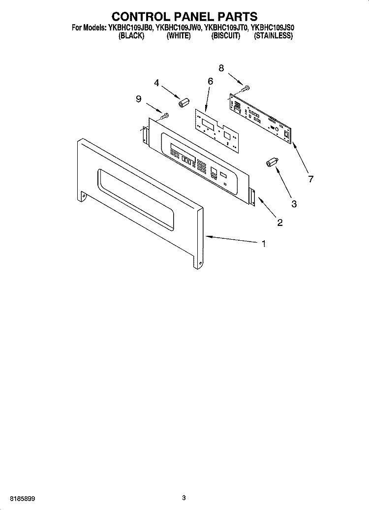 CONTROL PANEL PARTS Diagram and Parts List for YKBHC109JB0  KitchenAid Microwave Oven Combo