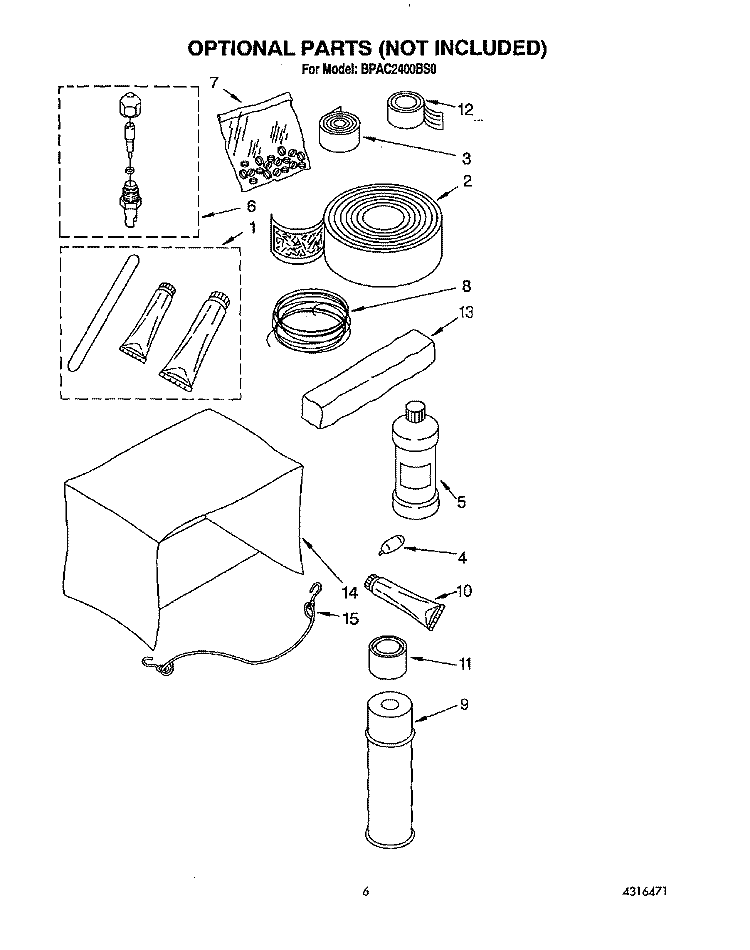 OPTIONAL Diagram and Parts List for BPAC2400BS0  KitchenAid Air Conditioner