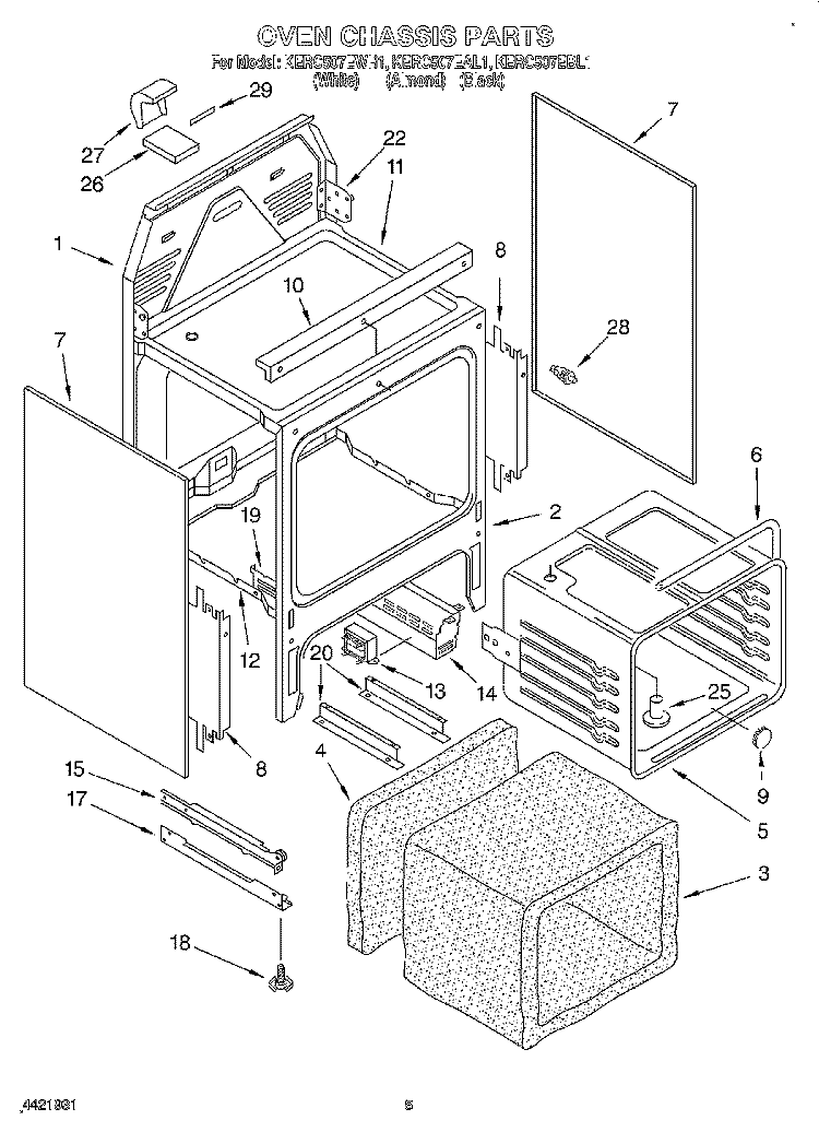 OVEN CHASSIS Diagram and Parts List for KERC507EAL1  KitchenAid Range