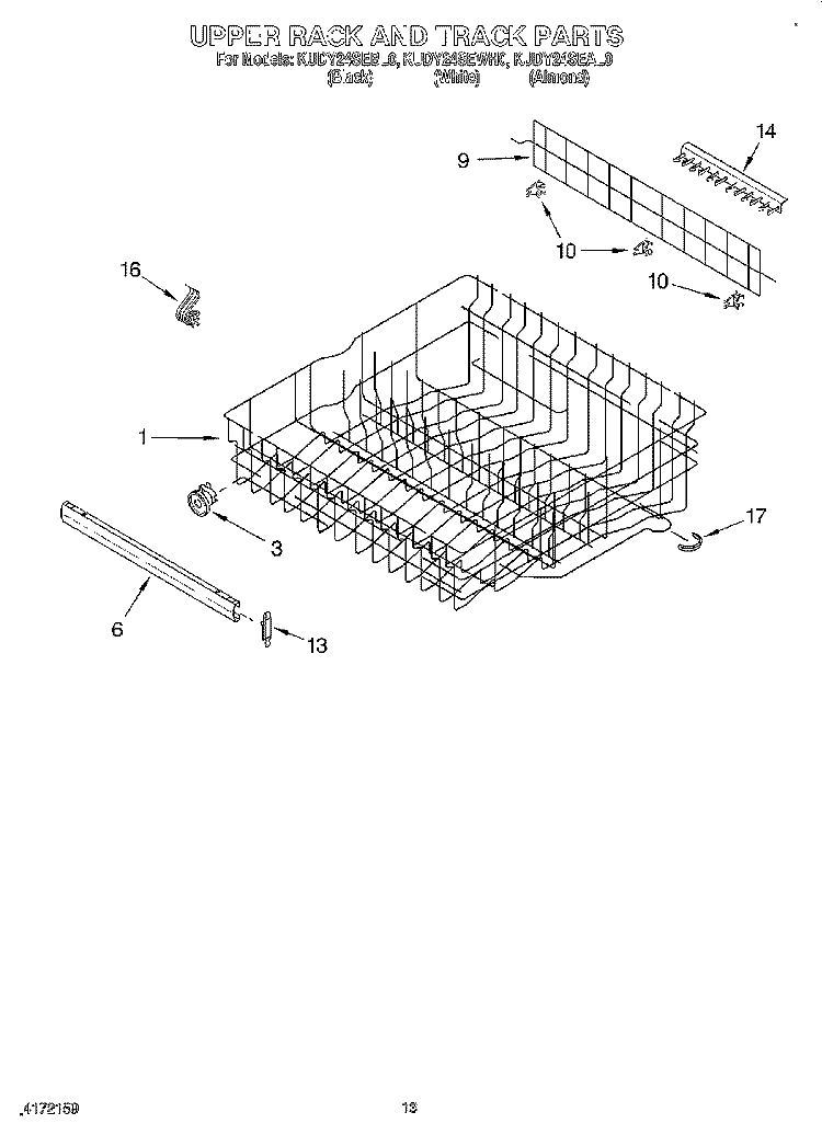 UPPER RACK AND TRACK Diagram and Parts List for KUDY24SEWH0  KitchenAid Dishwasher