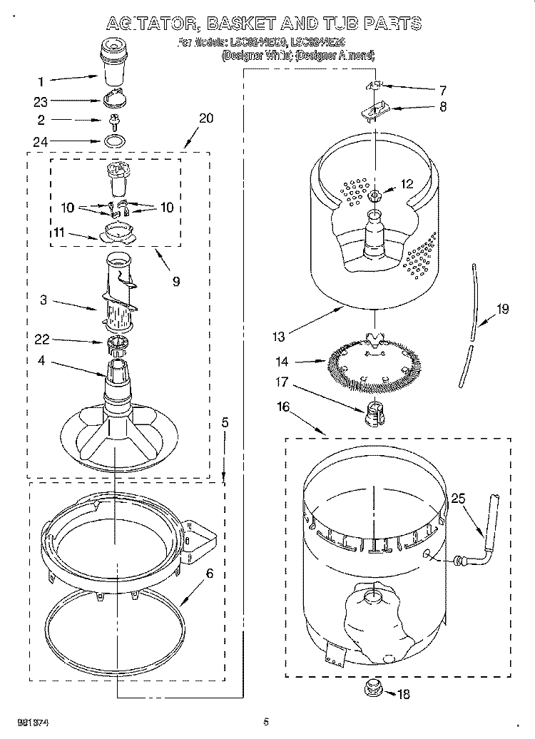 AGITATOR, BASKET AND TUB Diagram and Parts List for LSC8244EZ0  Whirlpool Washer