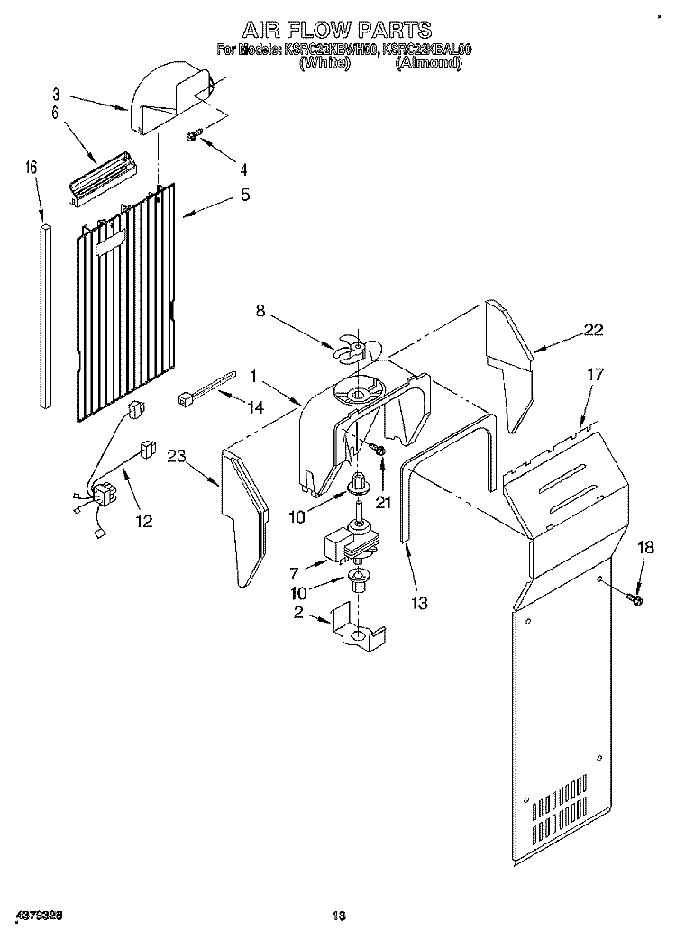 AIR FLOW, LIT/OPTIONAL Diagram and Parts List for KSRC22KBAL00  KitchenAid Refrigerator