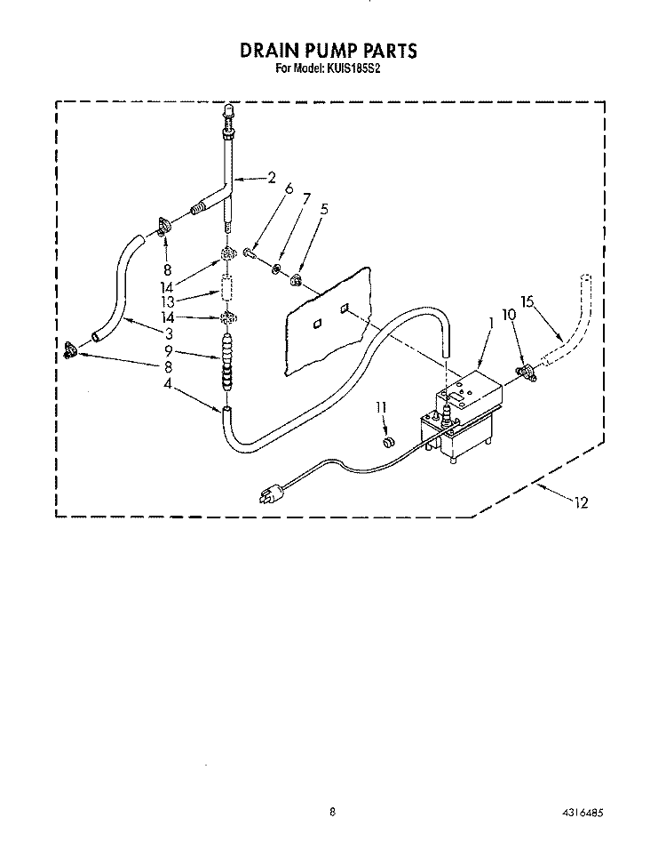 DRAIN PUMP Diagram and Parts List for KUIS185S2  KitchenAid Ice Maker