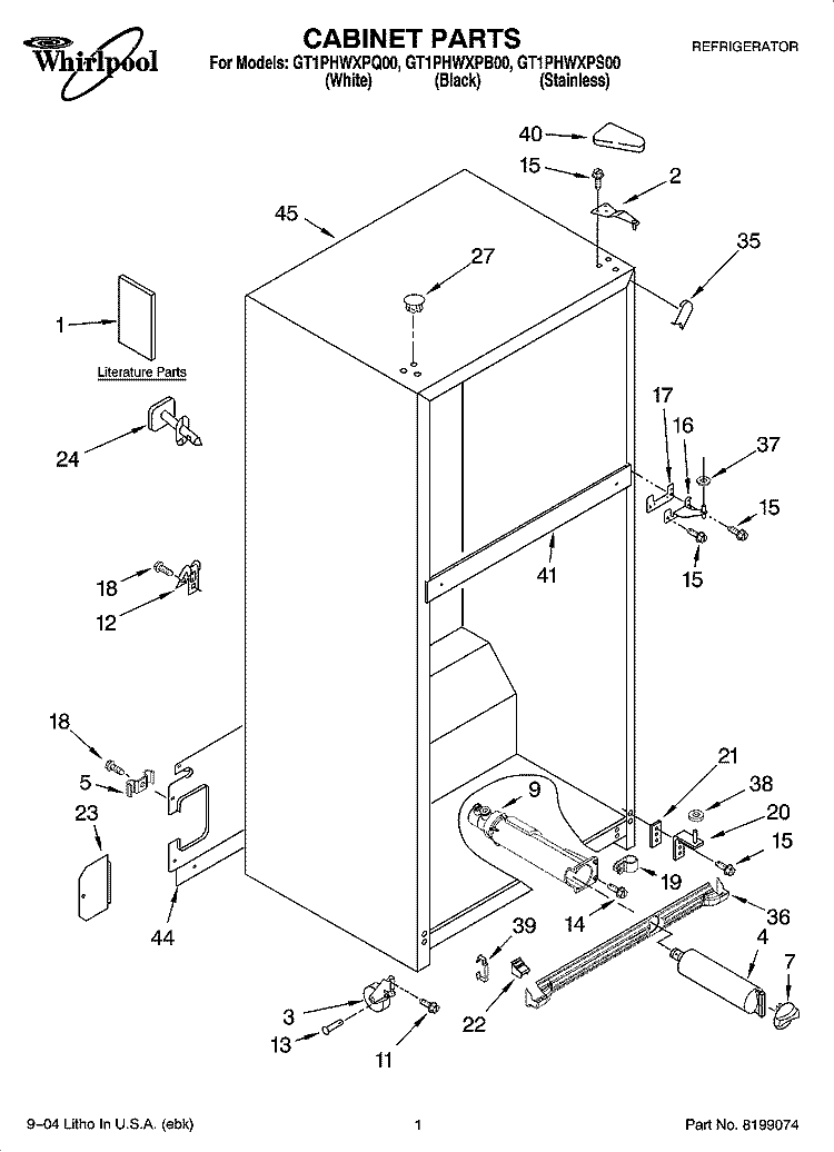CABINET PARTS Diagram and Parts List for GT1PHWXPS00  Whirlpool Refrigerator