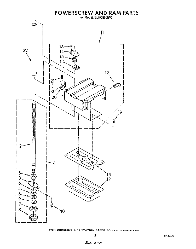 POWERSCREW & RAM PARTS Diagram and Parts List for BLNC800EV2  Whirlpool Trash Compactor