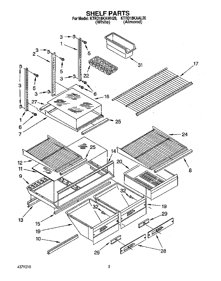 SHELF, LIT/OPTIONAL Diagram and Parts List for KTRD18KAAL20  Whirlpool Refrigerator