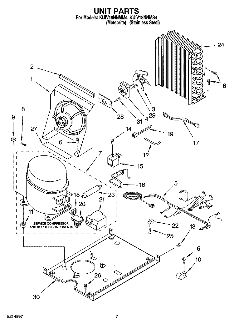 UNIT PARTS, OPTIONAL PARTS (NOT INCLUDED) Diagram and Parts List for KUIV18NNMS4  KitchenAid Ice Maker
