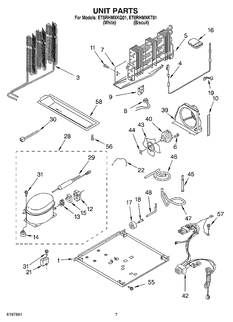 UNIT Diagram and Parts List for ET8RHMXKT01  Whirlpool Refrigerator