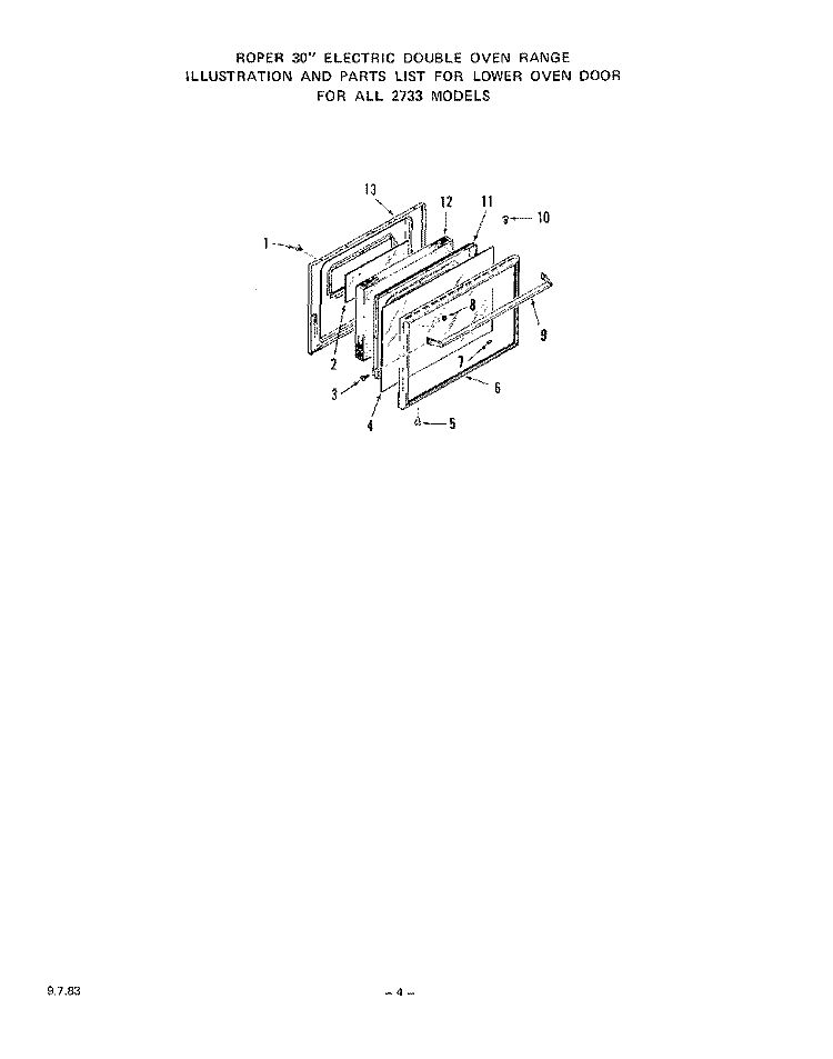 UPPER OVEN PEDESTAL Diagram and Parts List for 2733W0A  Roper Range