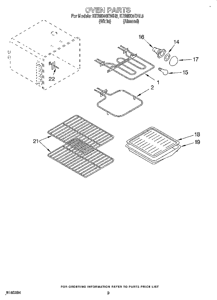 OVEN, LIT/OPTIONAL Diagram and Parts List for KERI500EAL3  KitchenAid Range