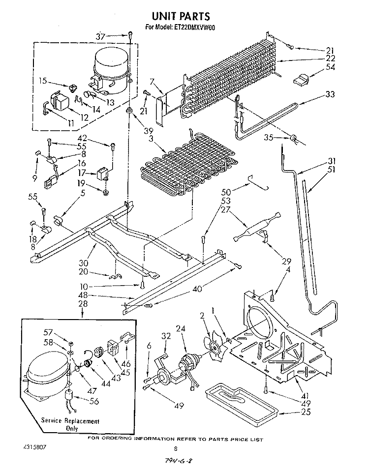 UNIT Diagram and Parts List for ET22DMXVM00  Whirlpool Refrigerator