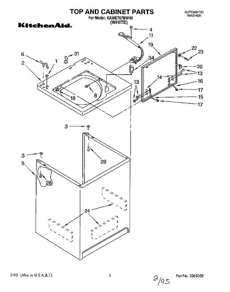 TOP AND CABINET, LIT/OPTIONAL Diagram and Parts List for KAWE767BWH0  KitchenAid Washer