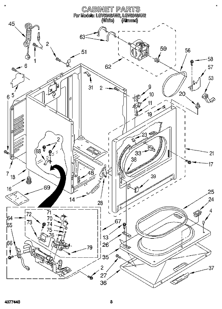 CABINET Diagram and Parts List for LGV6848AN2  Whirlpool Dryer