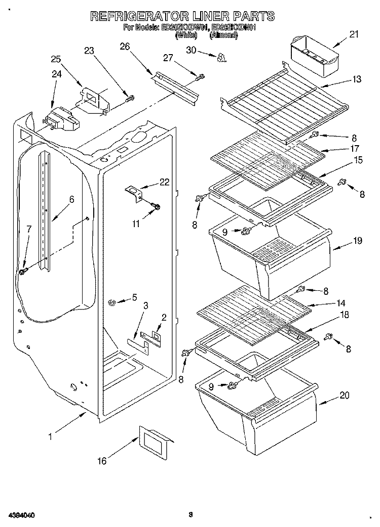 REFRIGERATOR LINER Diagram and Parts List for ED20ZKXDN01  Whirlpool Refrigerator