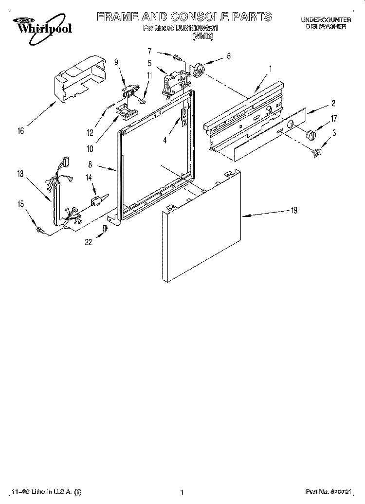 FRAME AND CONSOLE Diagram and Parts List for DU810DWGQ1  Whirlpool Dishwasher
