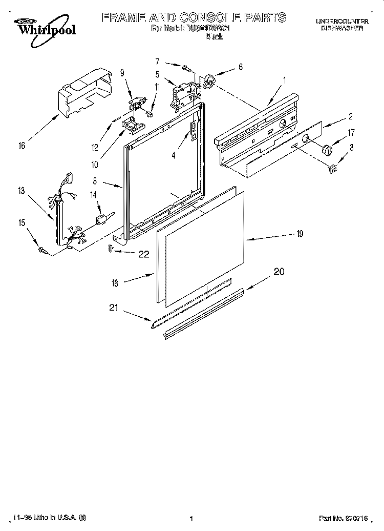FRAME AND CONSOLE Diagram and Parts List for DU800DWGX1  Whirlpool Dishwasher