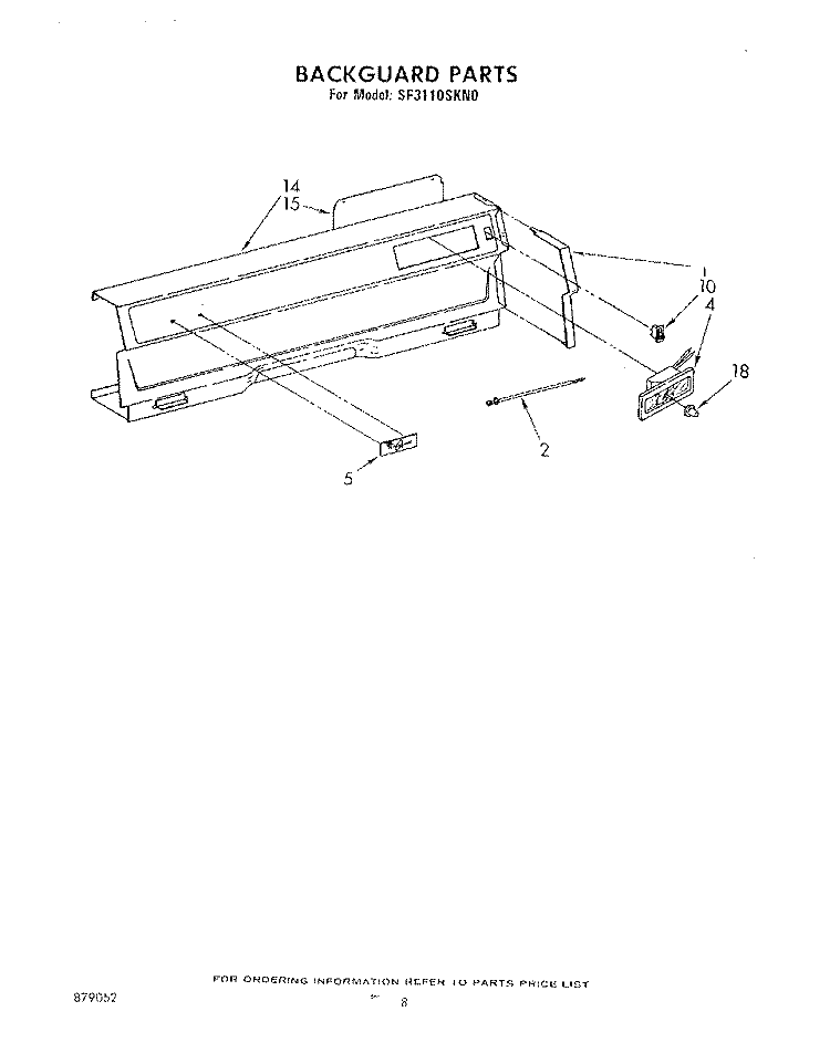 BACKGUARD Diagram and Parts List for SF3110SKN0  Whirlpool Range
