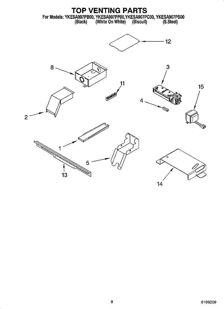 TOP VENTING PARTS Diagram and Parts List for YKESA907PP00  KitchenAid Range