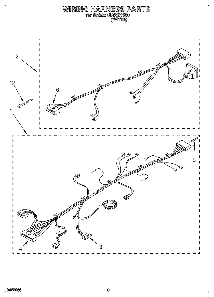 WIRING HARNESS Diagram and Parts List for CCW5244W0  Whirlpool Washer