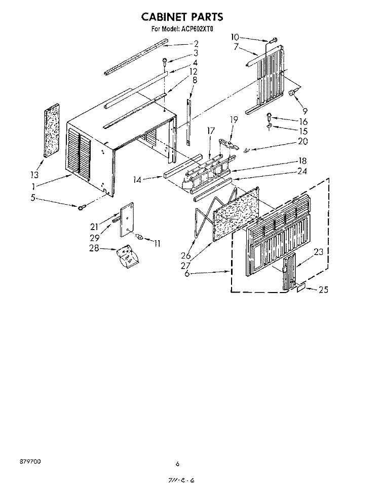 CABINET Diagram and Parts List for ACP602XT0  Whirlpool Air Conditioner