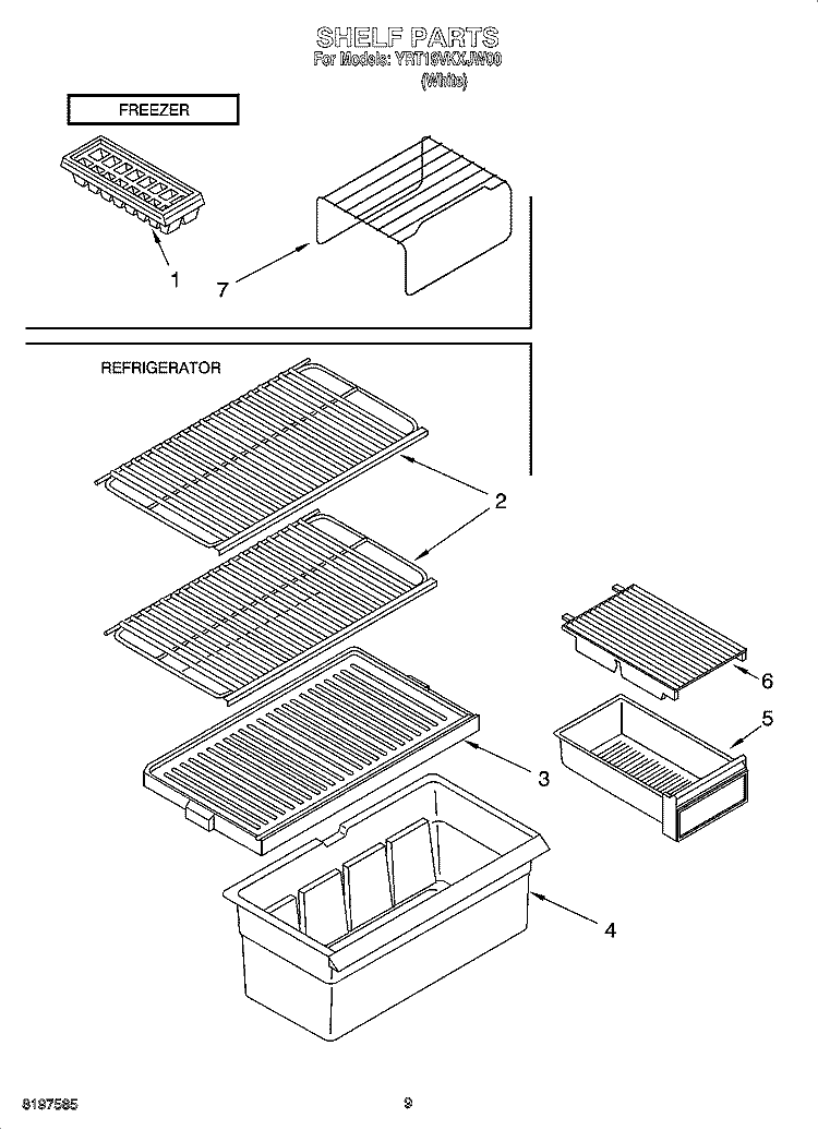 SHELF PARTS, OPTIONAL PARTS Diagram and Parts List for YRT18VKXJW00  Roper Refrigerator