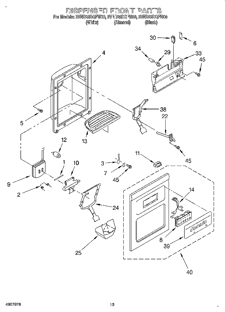 DISPENSER FRONT Diagram and Parts List for 3VED29DQFN00  Whirlpool Refrigerator
