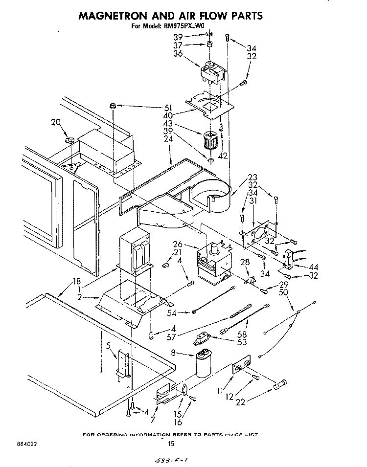 MAGNETRON AND AIRFLOW Diagram and Parts List for RM975PXLW0  Whirlpool Microwave Oven Combo