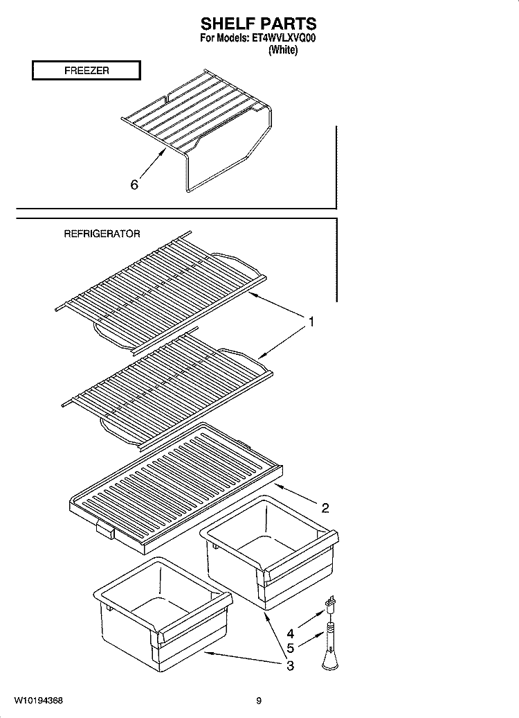 SHELF PARTS, OPTIONAL PARTS Diagram and Parts List for ET4WVLXVQ00  Whirlpool Refrigerator
