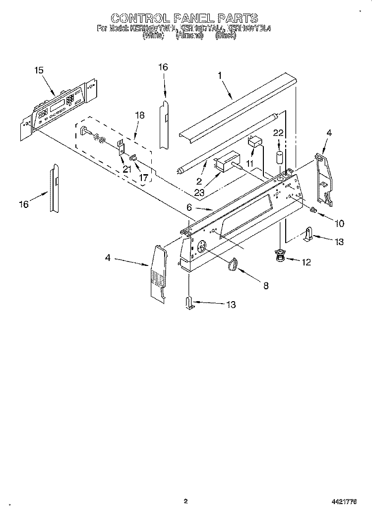 CONTROL PANEL Diagram and Parts List for KERH507YAL4  KitchenAid Range