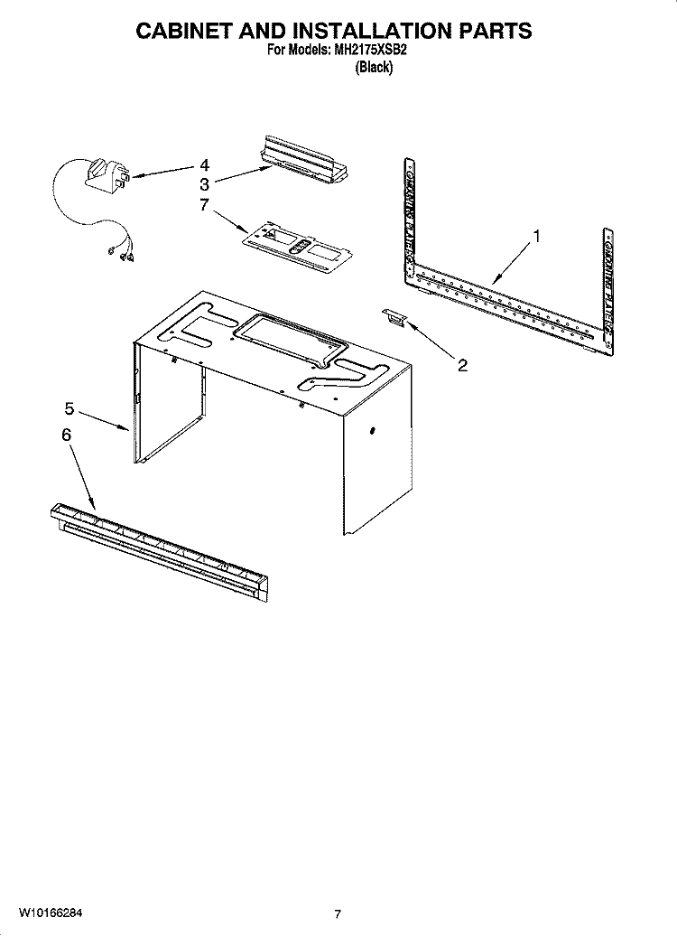 CABINET AND INSTALLATION PARTS Diagram and Parts List for MH2175XSB2  Whirlpool Microwave