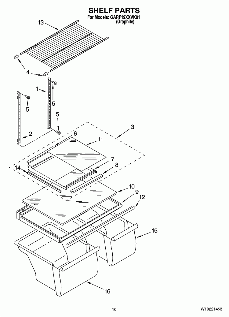 SHELF PARTS, OPTIONAL PARTS Diagram and Parts List for GARF19XXVK01  Whirlpool Refrigerator
