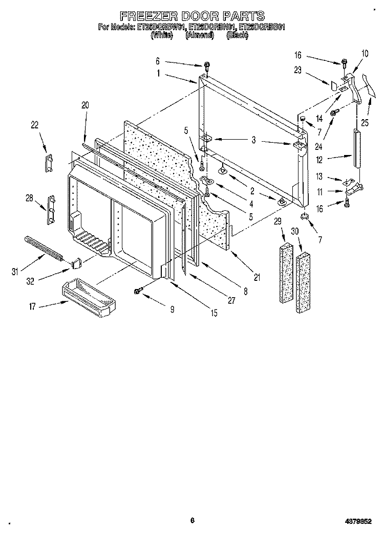 FREEZER DOOR Diagram and Parts List for ET25DQRBN01  Whirlpool Refrigerator