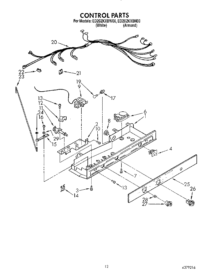 CONTROL, LIT/OPTIONAL Diagram and Parts List for ED20ZKXBW00  Whirlpool Refrigerator