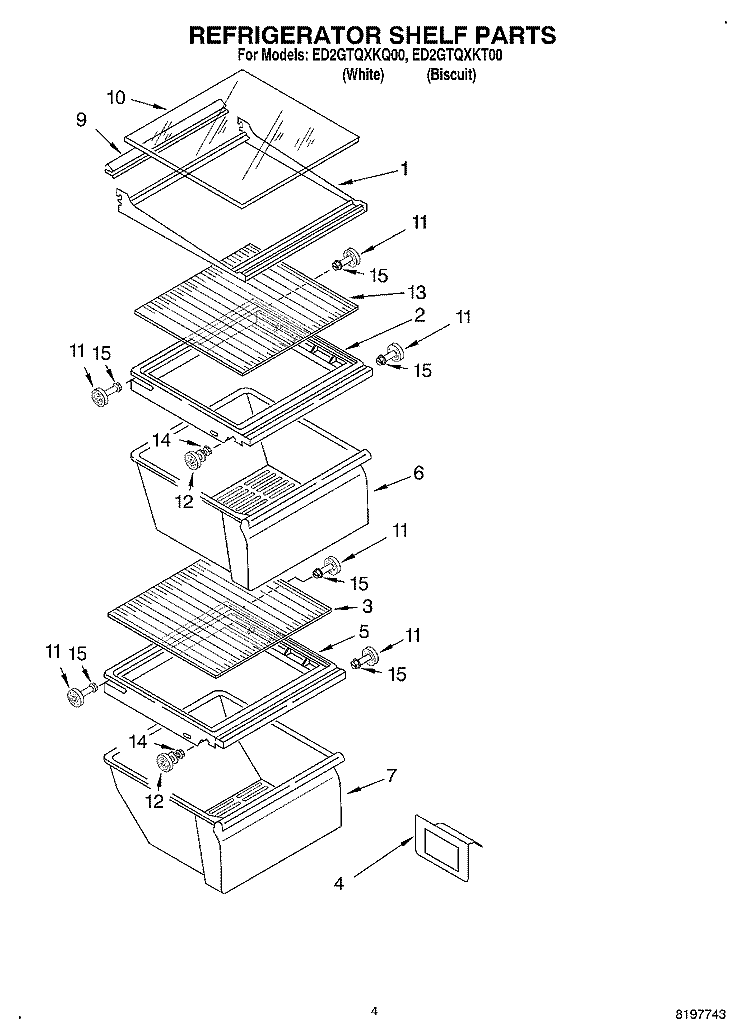 REFRIGERATOR SHELF Diagram and Parts List for ED2GTQXKQ00  Whirlpool Refrigerator
