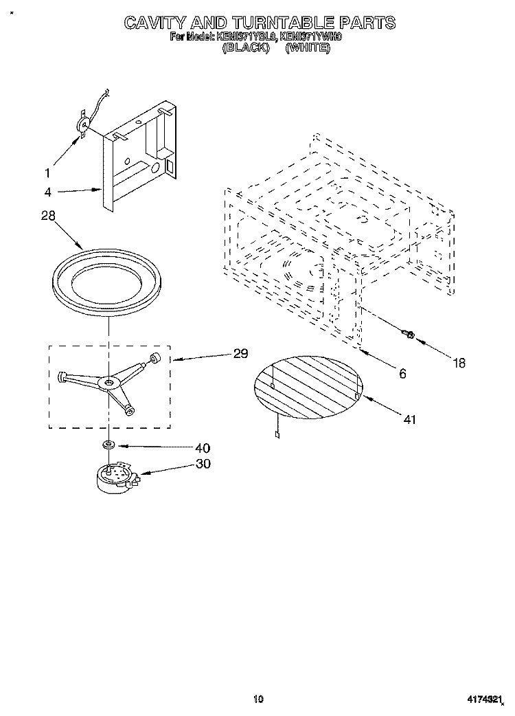 CAVITY AND TURNTABLE Diagram and Parts List for KEMI371YBL0  KitchenAid Wall Oven