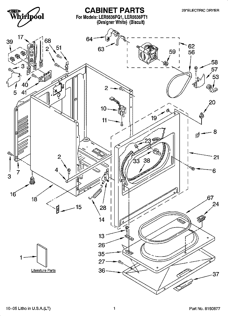 CABINET PARTS Diagram and Parts List for LER5636PT1  Whirlpool Dryer