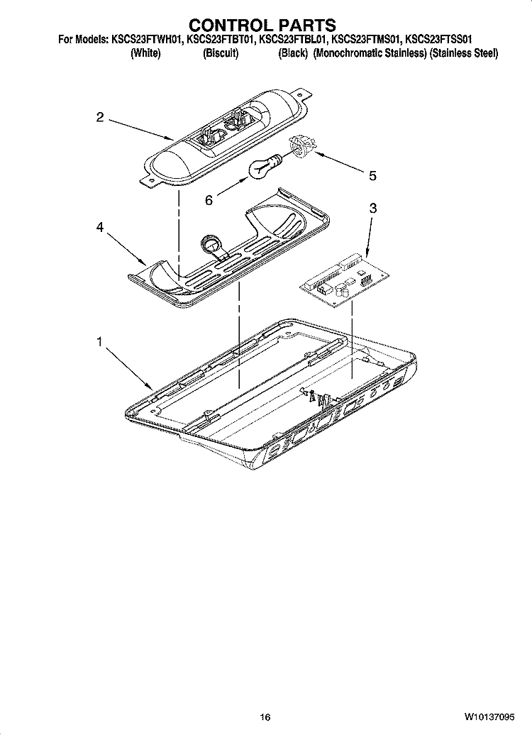 CONTROL PARTS Diagram and Parts List for KSCS23FTWH01  KitchenAid Refrigerator