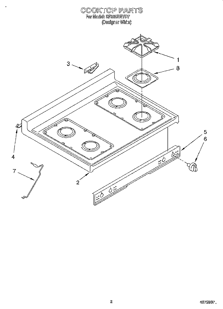 COOKTOP Diagram and Parts List for SF365BEYQ7  Whirlpool Range