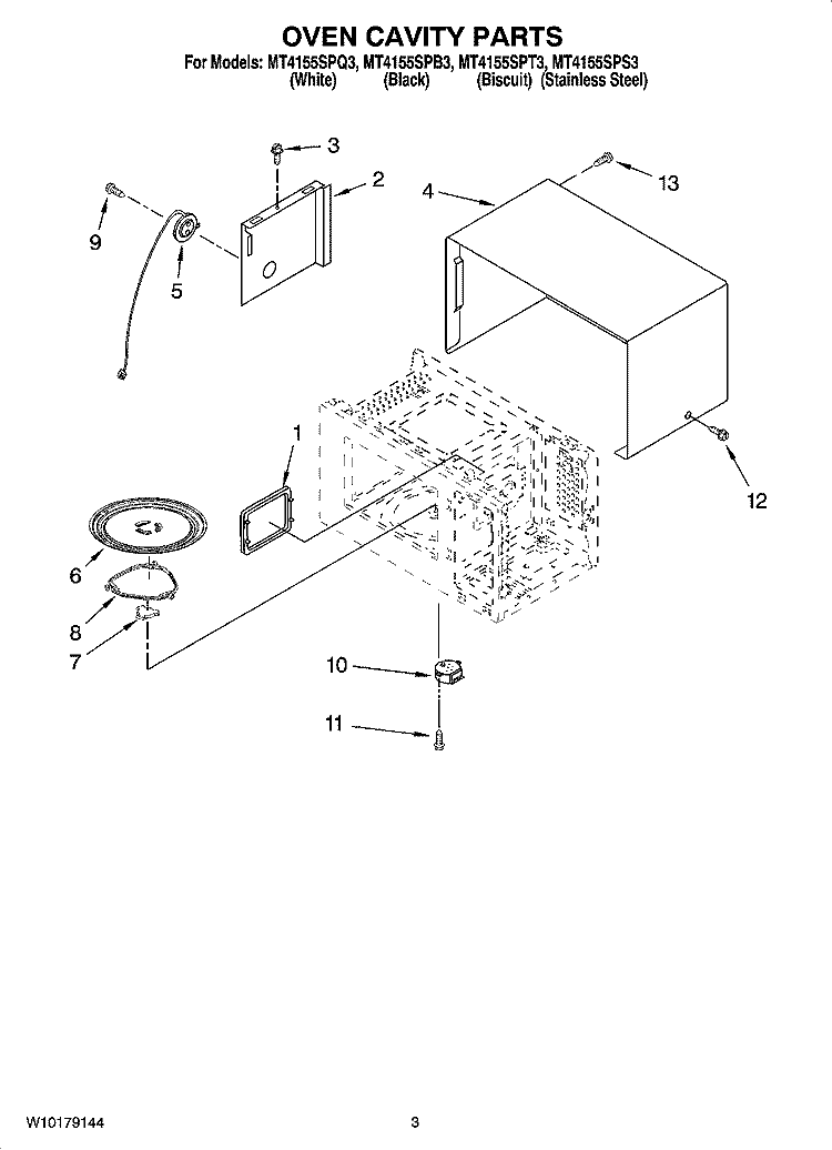 OVEN CAVITY PARTS Diagram and Parts List for MT4155SPQ3  Whirlpool Microwave