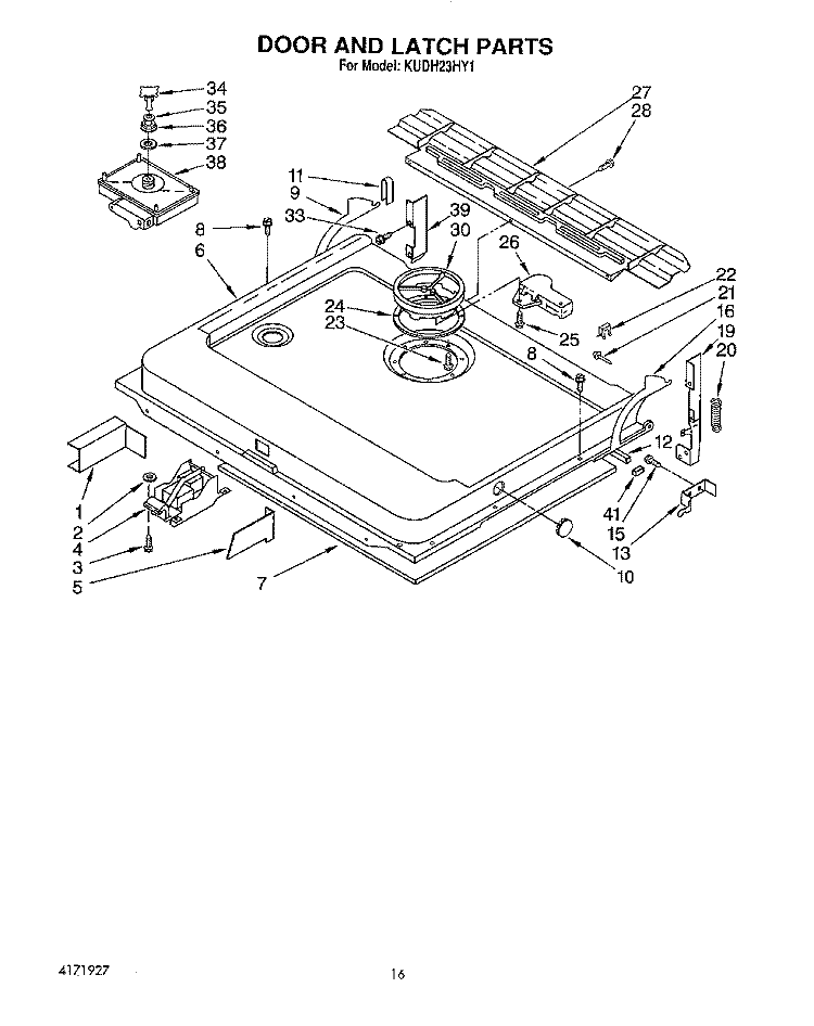 DOOR AND LATCH Diagram and Parts List for KUDH23HY1  KitchenAid Dishwasher